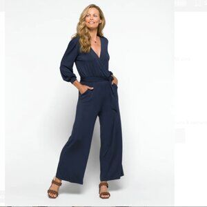 AMOUR VERT Everley Knit Wrap Jumpsuit - Navy